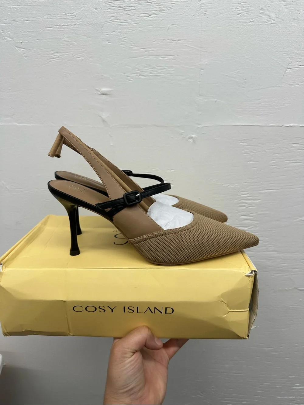 COSYISLAND apricot w/ black sling back heel